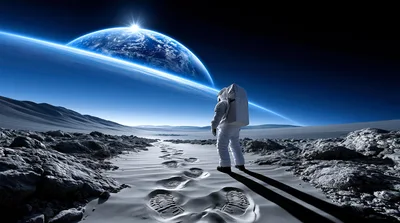 Astronaut Walking On A Desolate Alien Planet Surface