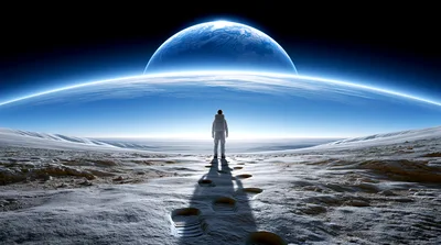 Astronaut Standing On A Snowy Alien Planet Surface