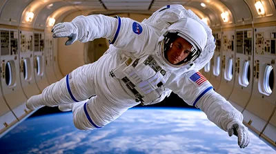 Astronaut Floating Inside Space Station With Earth View