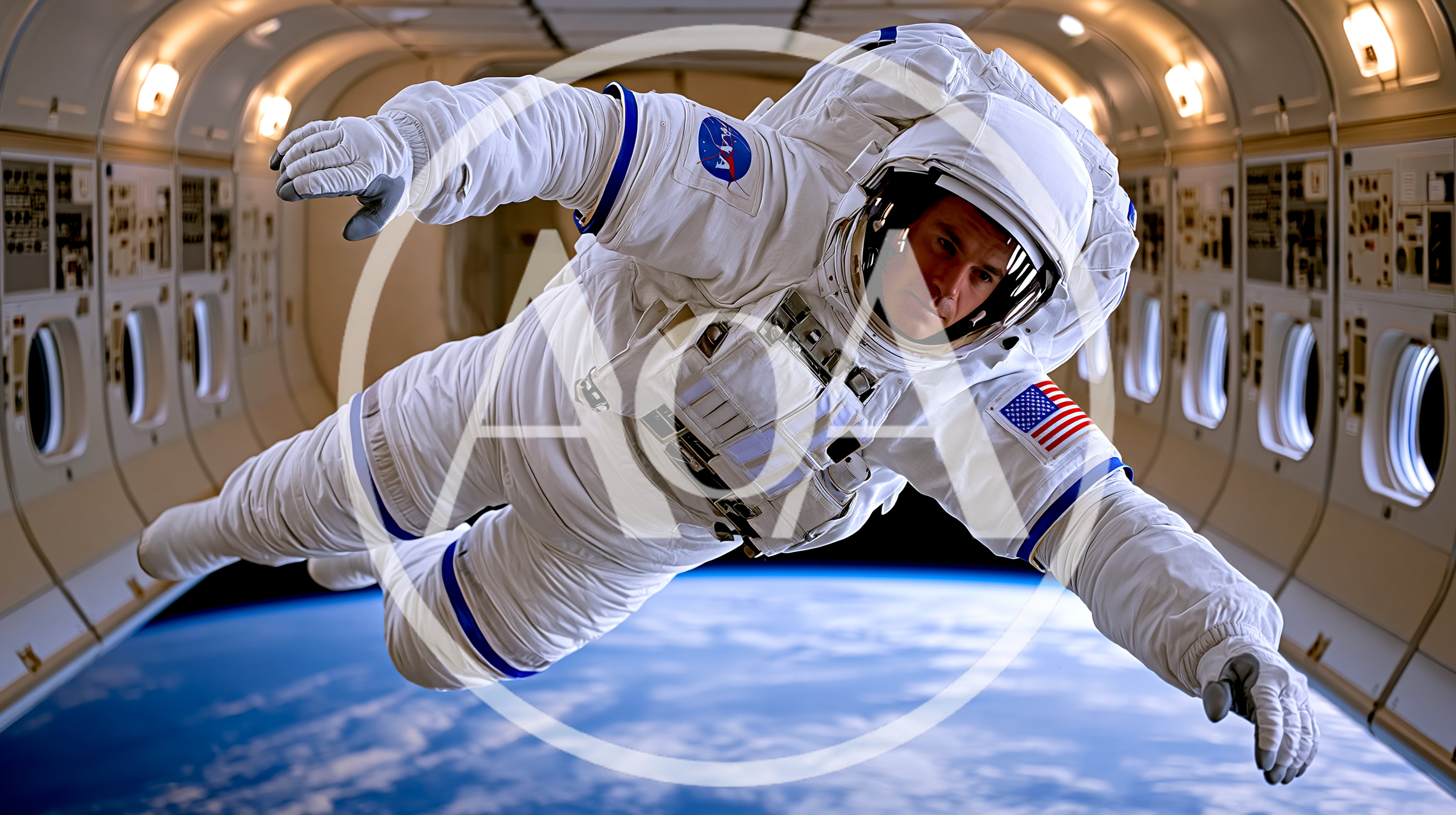 Astronaut Floating Inside Space Station With Earth View