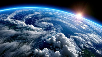 Earth From Space With Sunrise Over Horizon