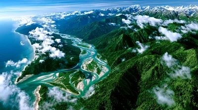 Aerial View Of A Braided River Meeting The Ocean