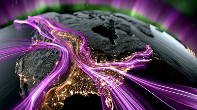 Digital Data Flow Over North American Continent
