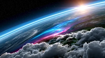Cinematic View Of Earth From Space With Aurora Borealis
