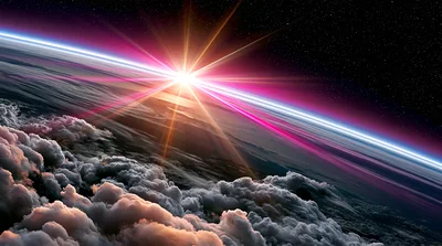 Sunrise Over Earth From Space With Lens Flare