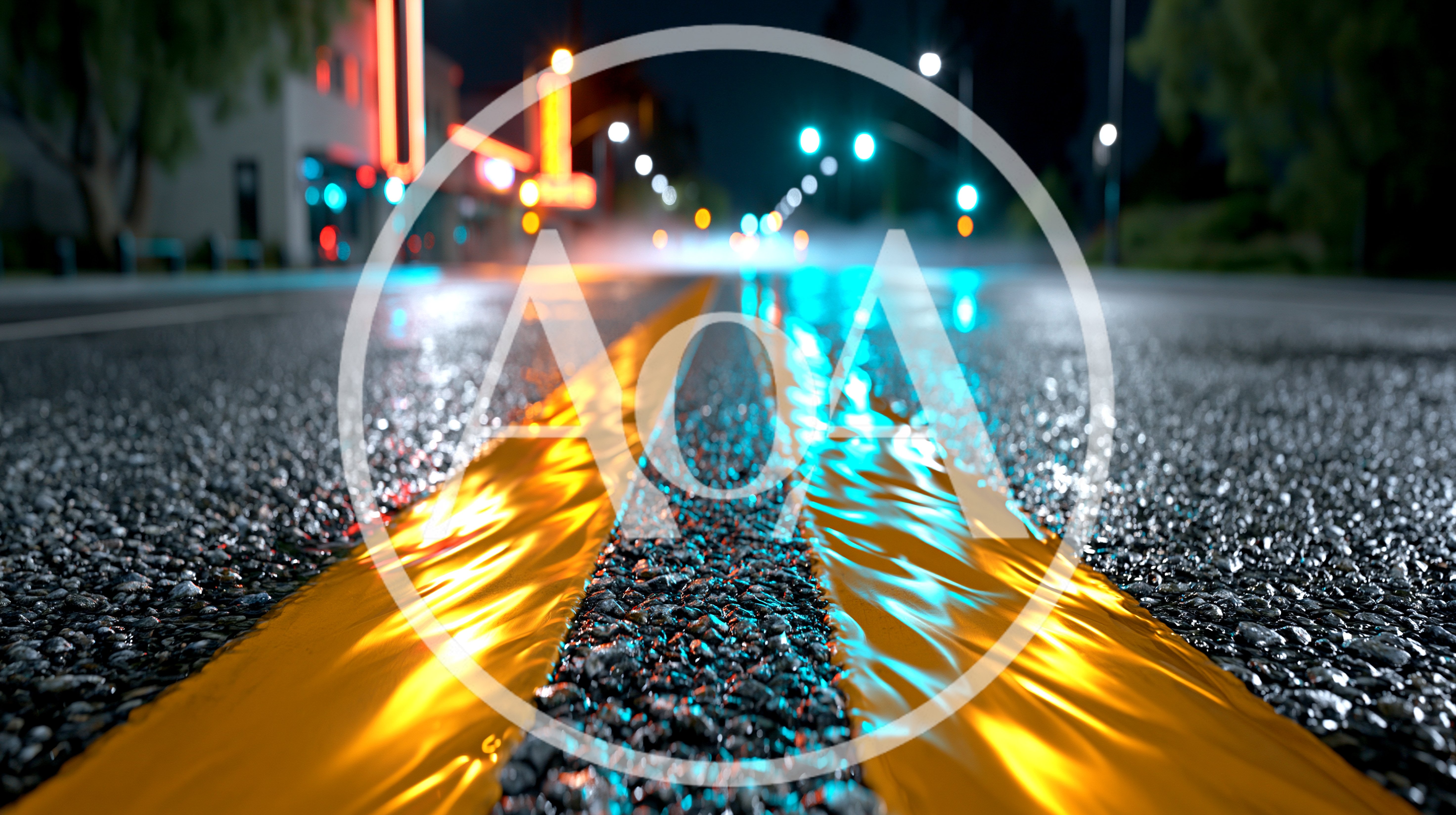 Low Angle View Of Wet Asphalt Road At Night