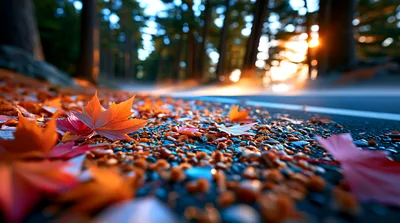 Autumn Maple Leaves Scattered On A Forest Road