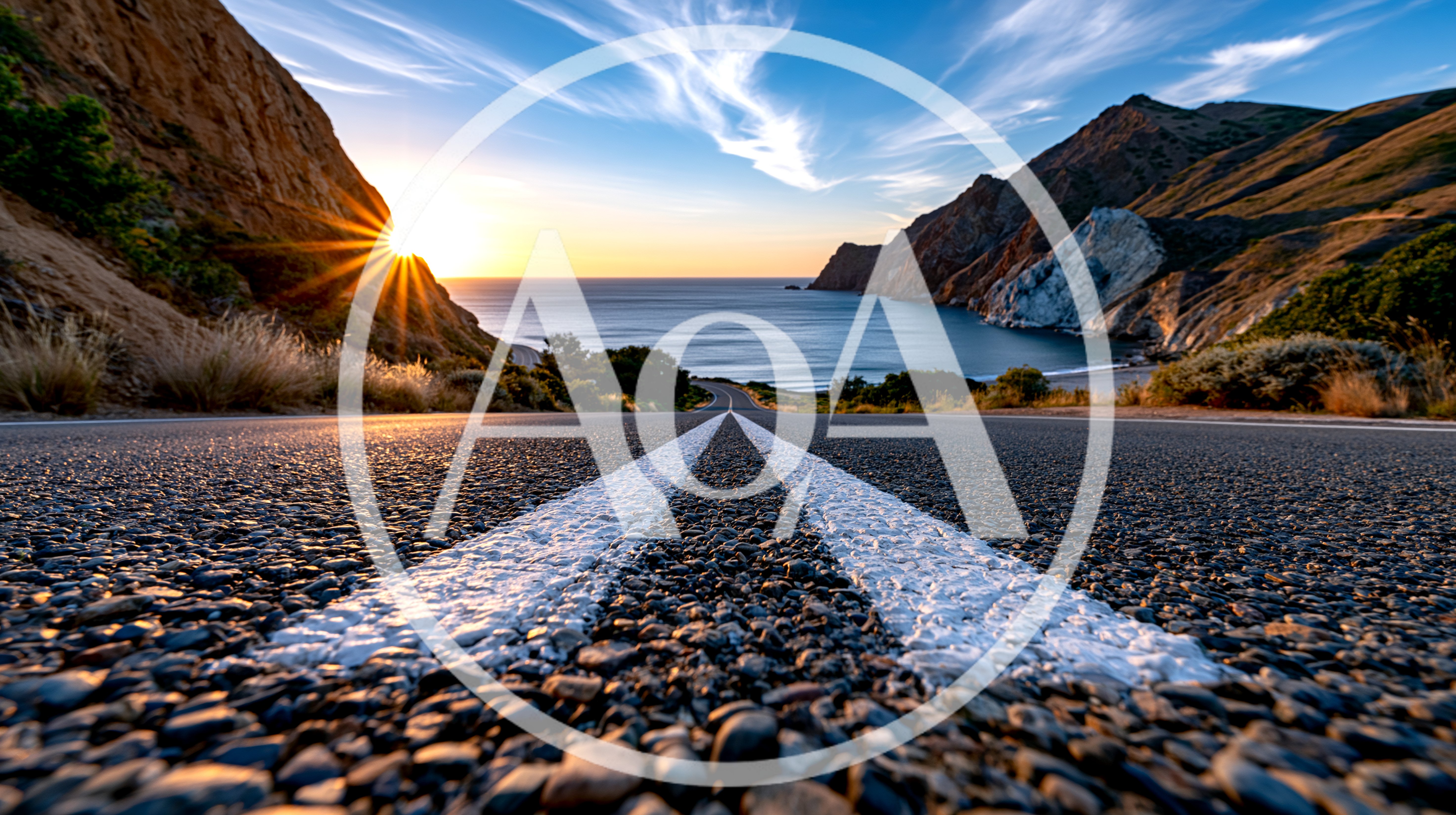 Scenic Coastal Highway Road Leading To Ocean Sunset