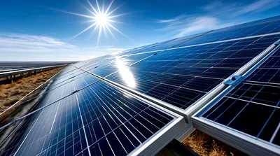 Solar Panel Array Under Bright Sunny Sky