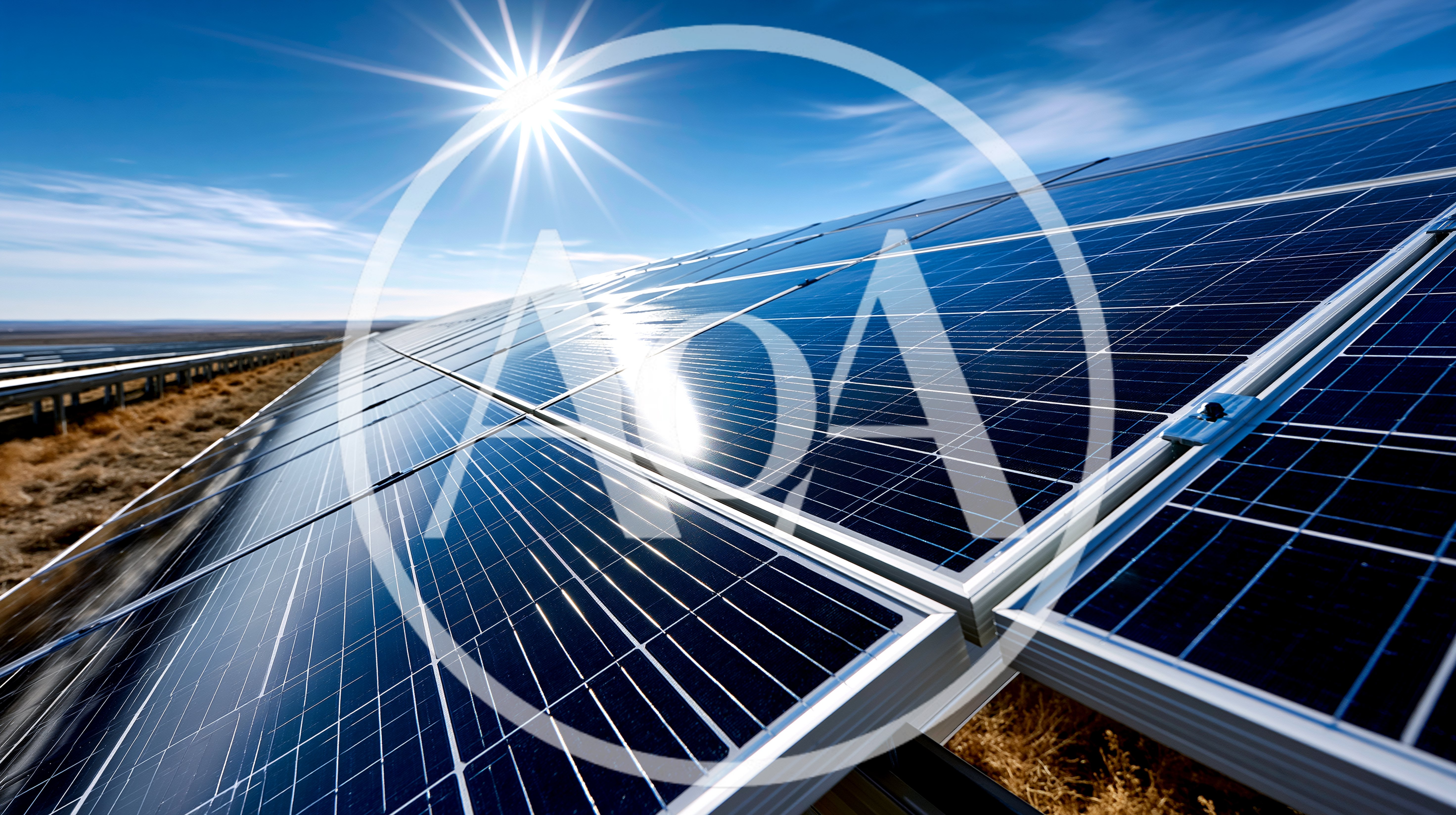 Solar Panel Array Under Bright Sunny Sky