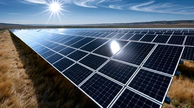Solar Panel Array In A Sunny Field