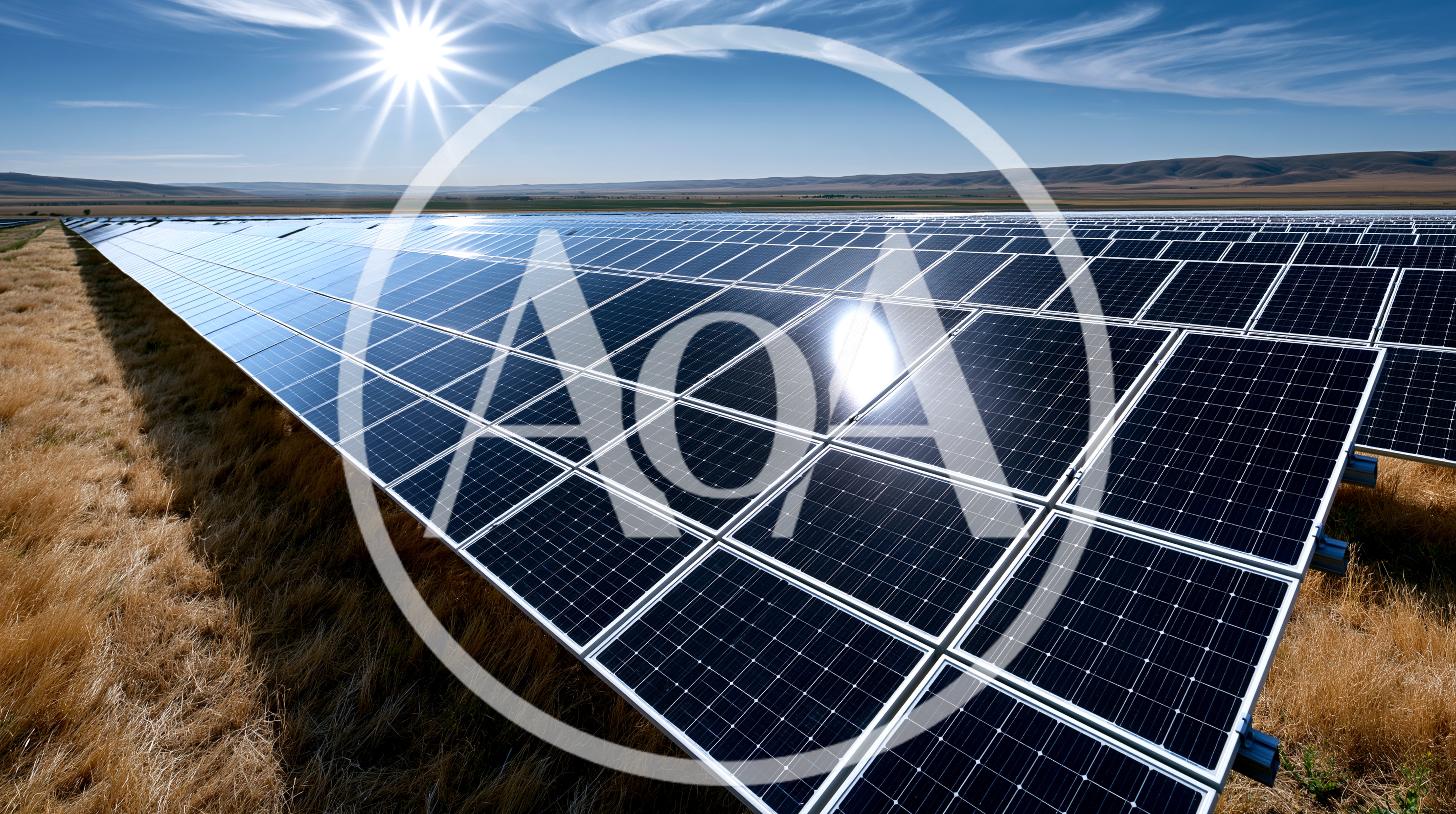 Solar Panel Array In A Sunny Field