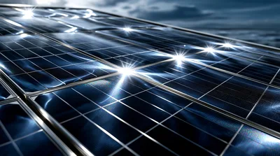 Close Up Of Solar Panels Reflecting Sunlight