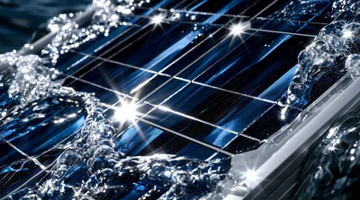 Water Flowing Over A Solar Panel Surface