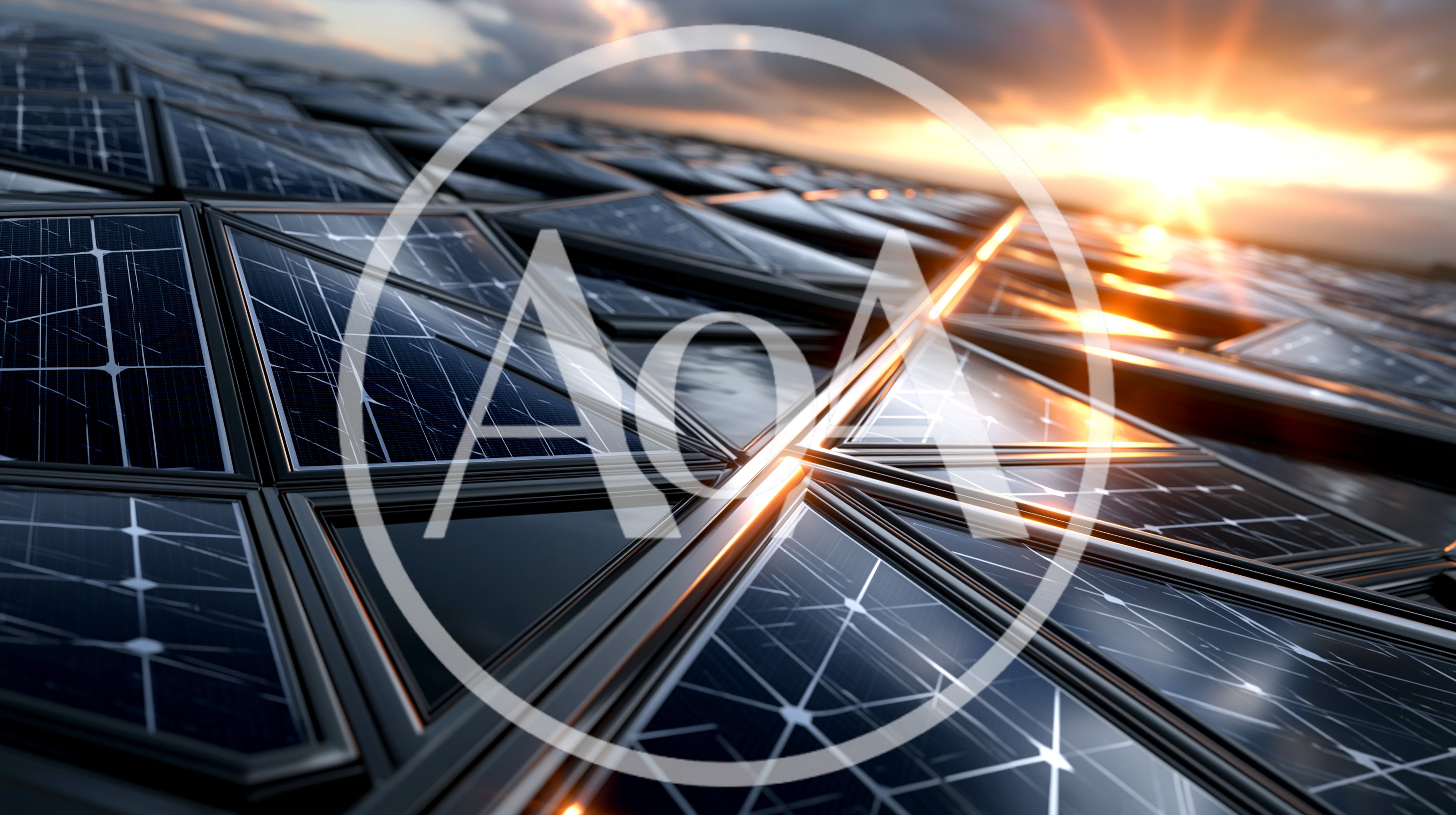 Close Up Of Geometric Solar Panel Array At Sunset
