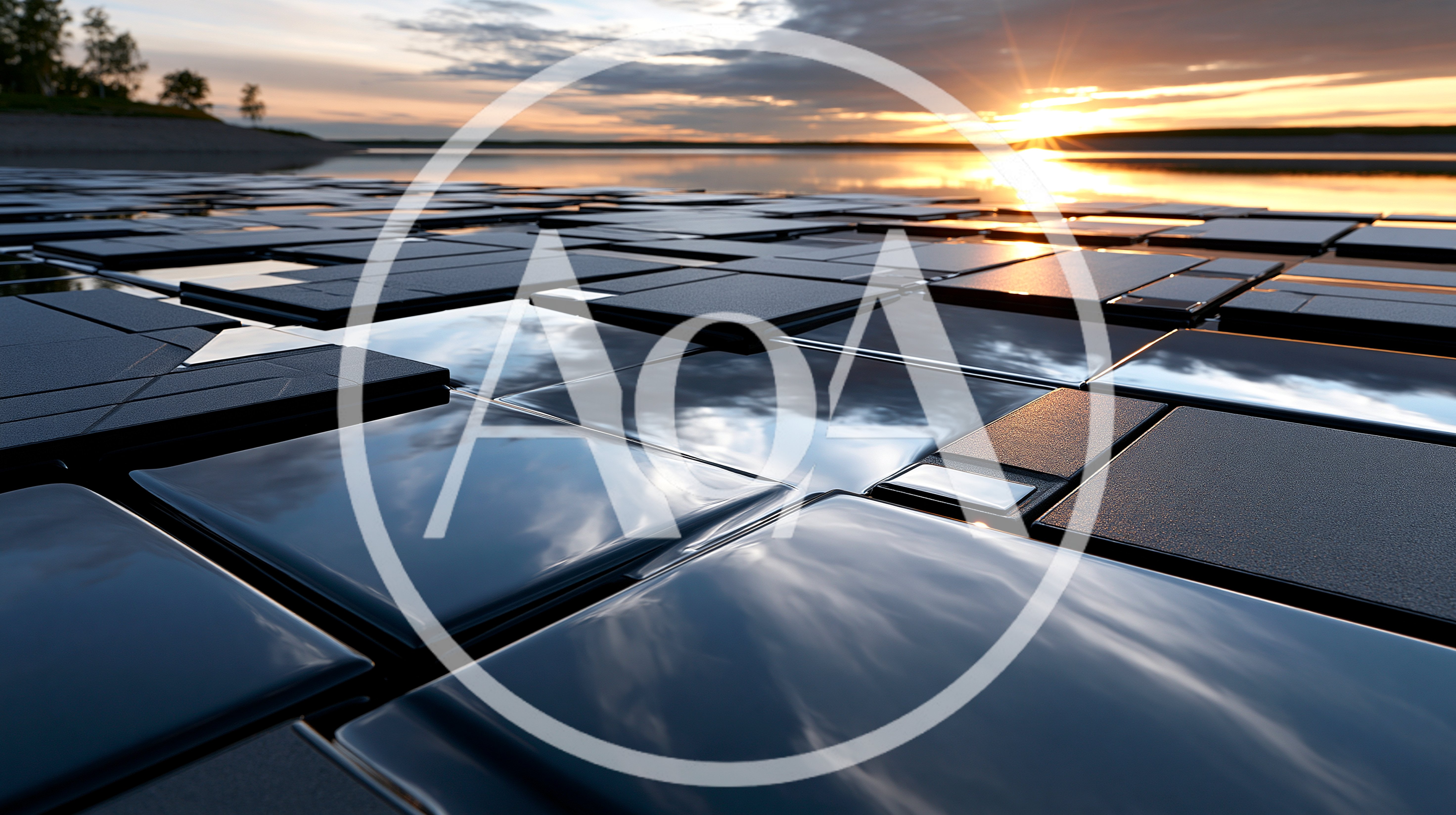 Abstract Geometric Tiles Reflecting Sunset Over Water