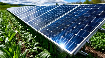 Solar Panels Installed Over Agricultural Corn Field