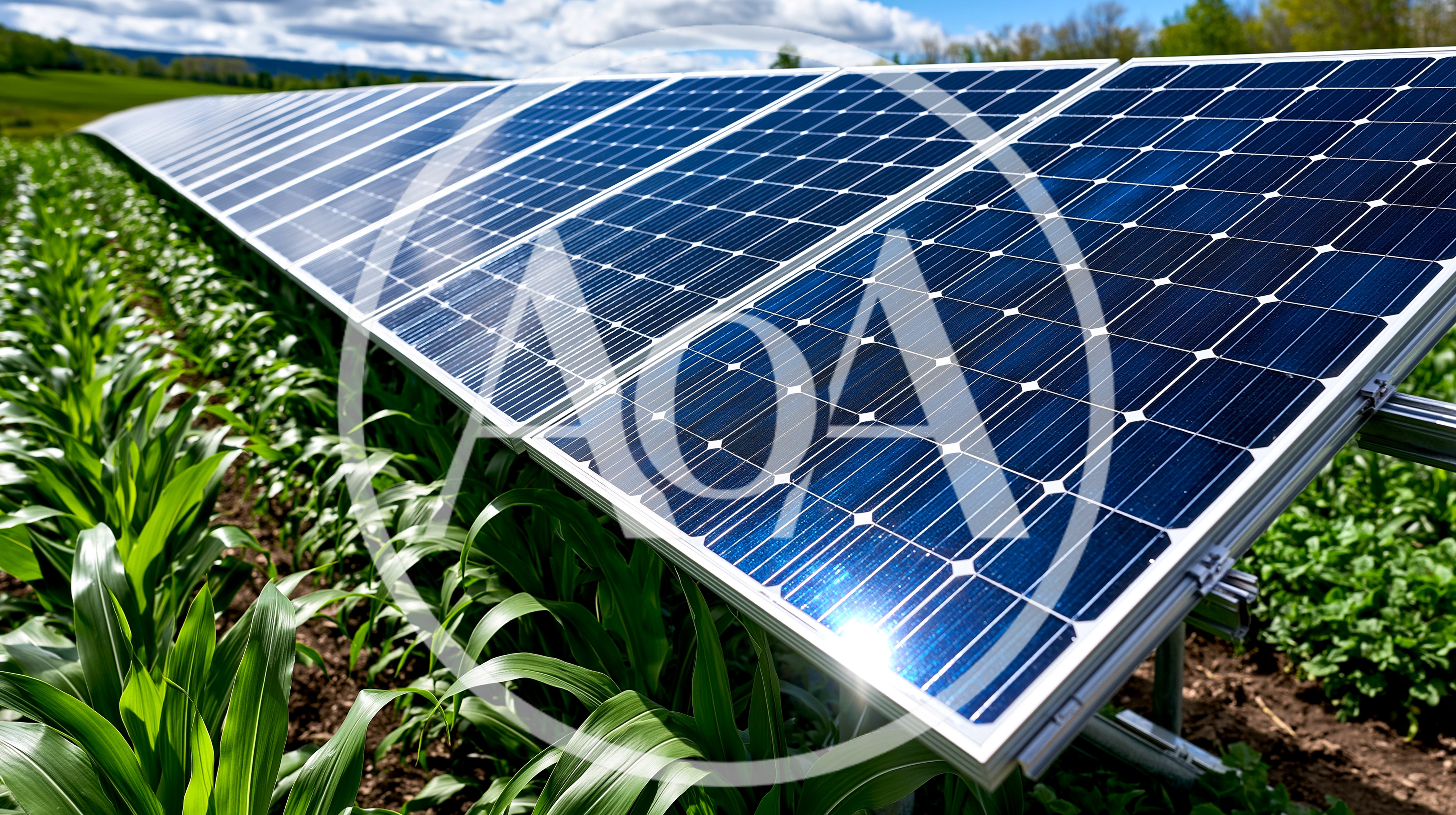 Solar Panels Installed Over Agricultural Corn Field