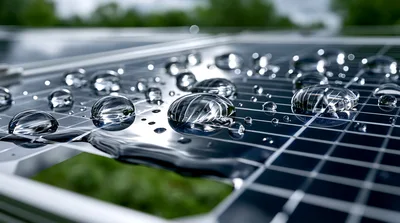 Raindrops On A Solar Panel Surface