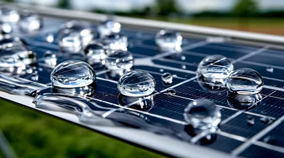 Water Droplets On A Solar Panel Surface