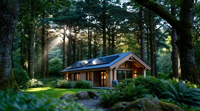 Modern Wooden Cabin Nestled In A Lush Forest