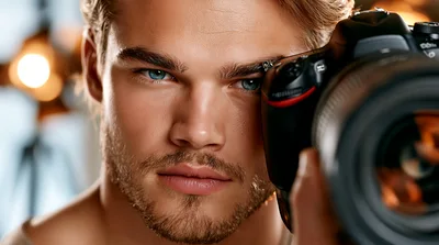 Handsome Male Photographer Holding Professional DSLR Camera