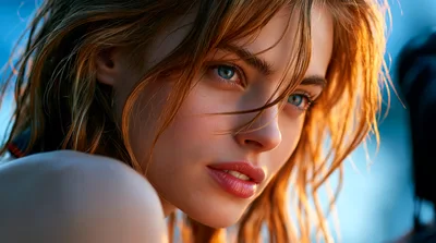Close Up Portrait Of A Young Woman With Wet Hair