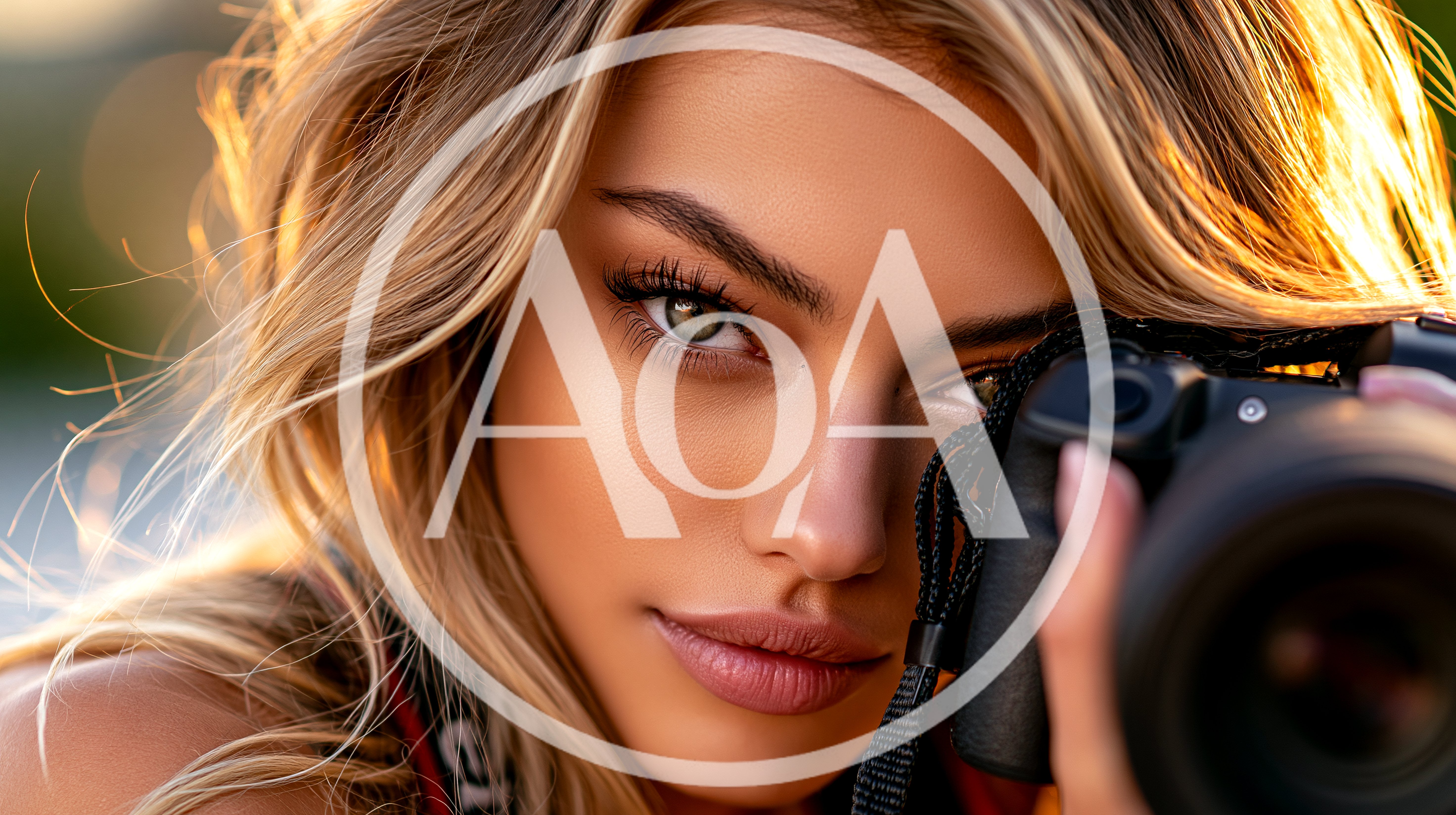 Beautiful Blonde Woman Holding A Professional DSLR Camera