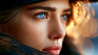 Close Up Portrait Of A Young Woman With Blue Eyes