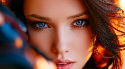 Close Up Portrait Of A Woman With Blue Eyes
