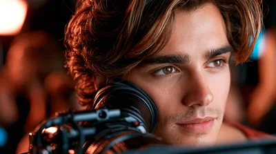 Young Male Cinematographer Operating Professional Cinema Camera