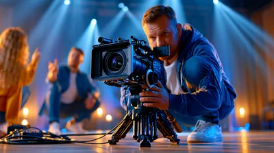 Professional Videographer Operating Cinema Camera On Set