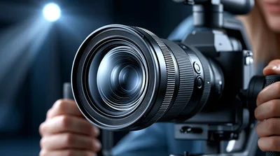 Professional Videographer Operating A Cinema Camera On Gimbal