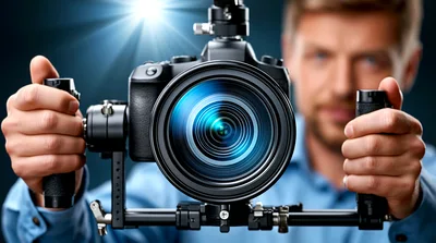 Videographer Holding Professional Cinema Camera Rig