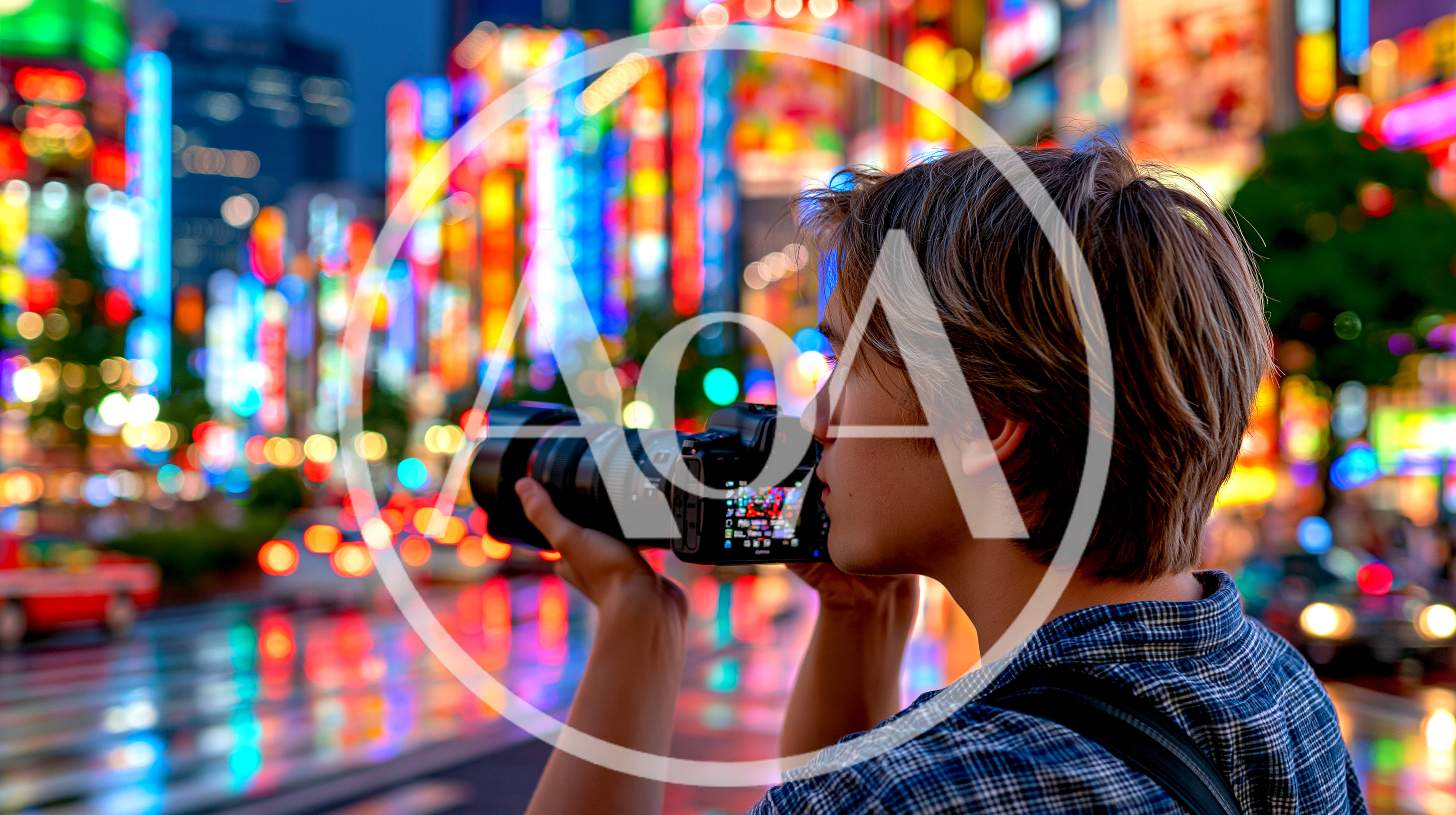 Young Photographer Capturing Vibrant Tokyo City Night Lights