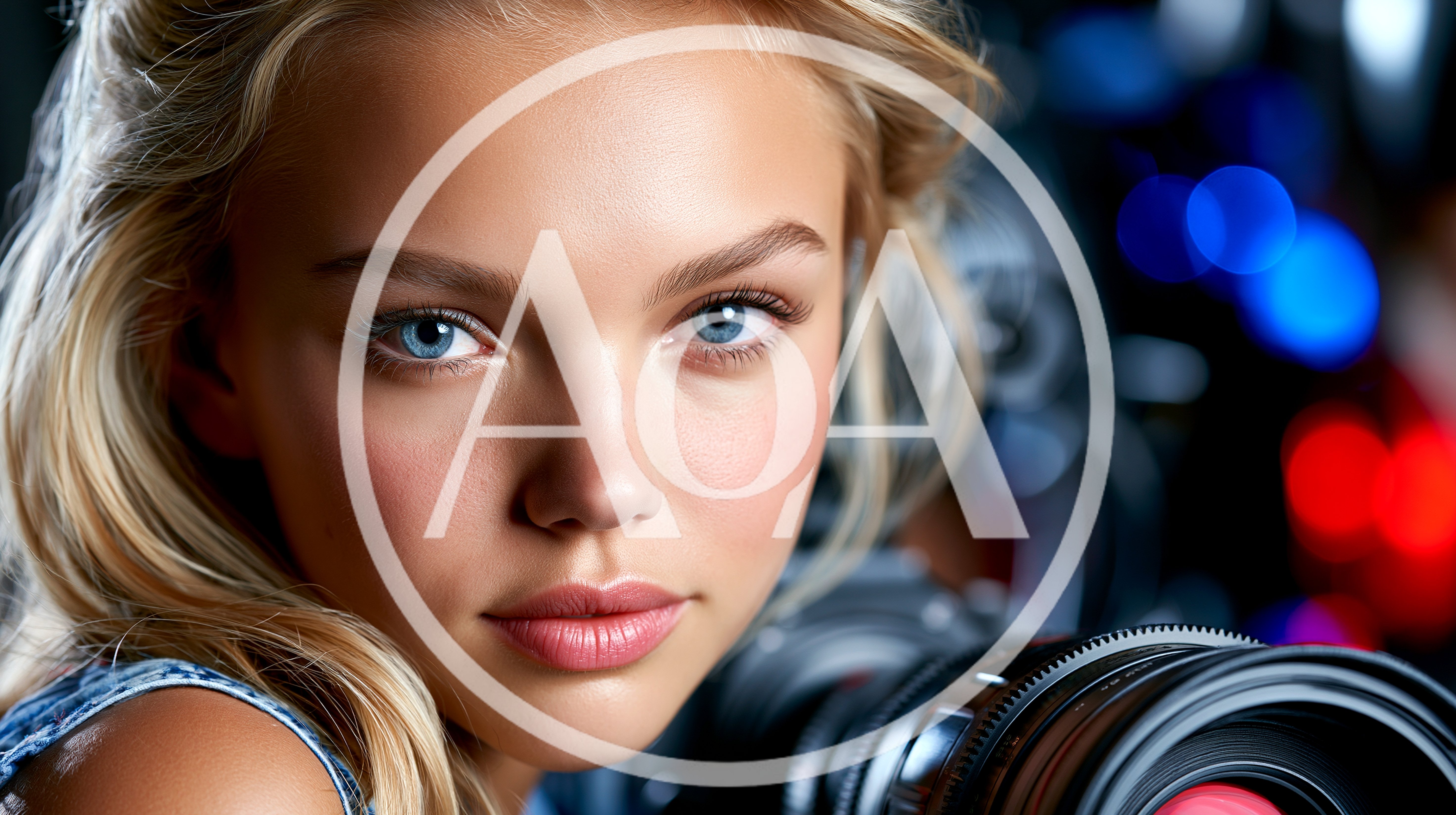 Young Blonde Woman Holding Professional Camera