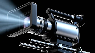 Professional Studio Video Camera With Glowing Lens Flare