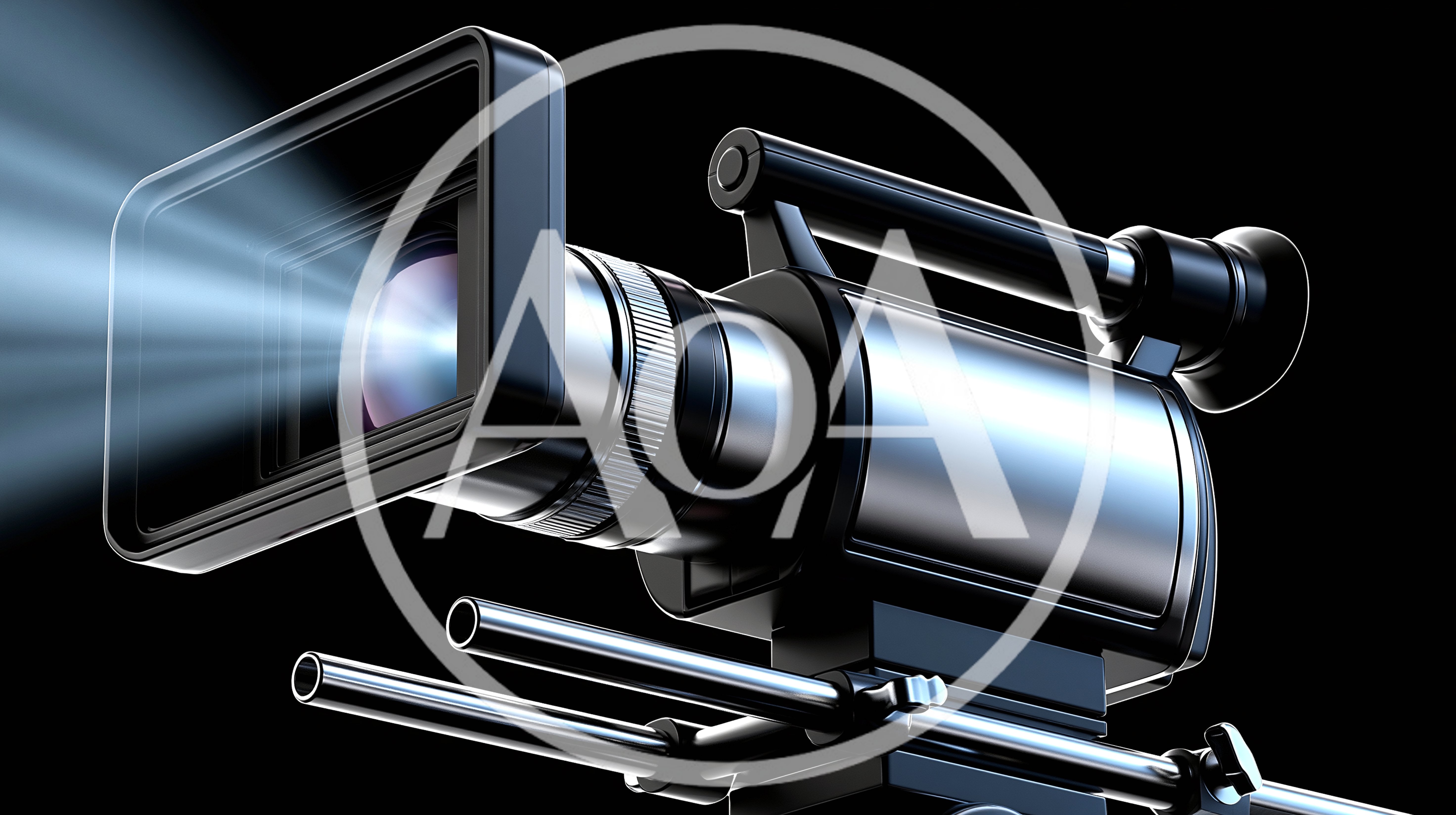 Professional Studio Video Camera With Glowing Lens Flare