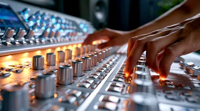 Sound Engineer Adjusting Audio Mixing Console
