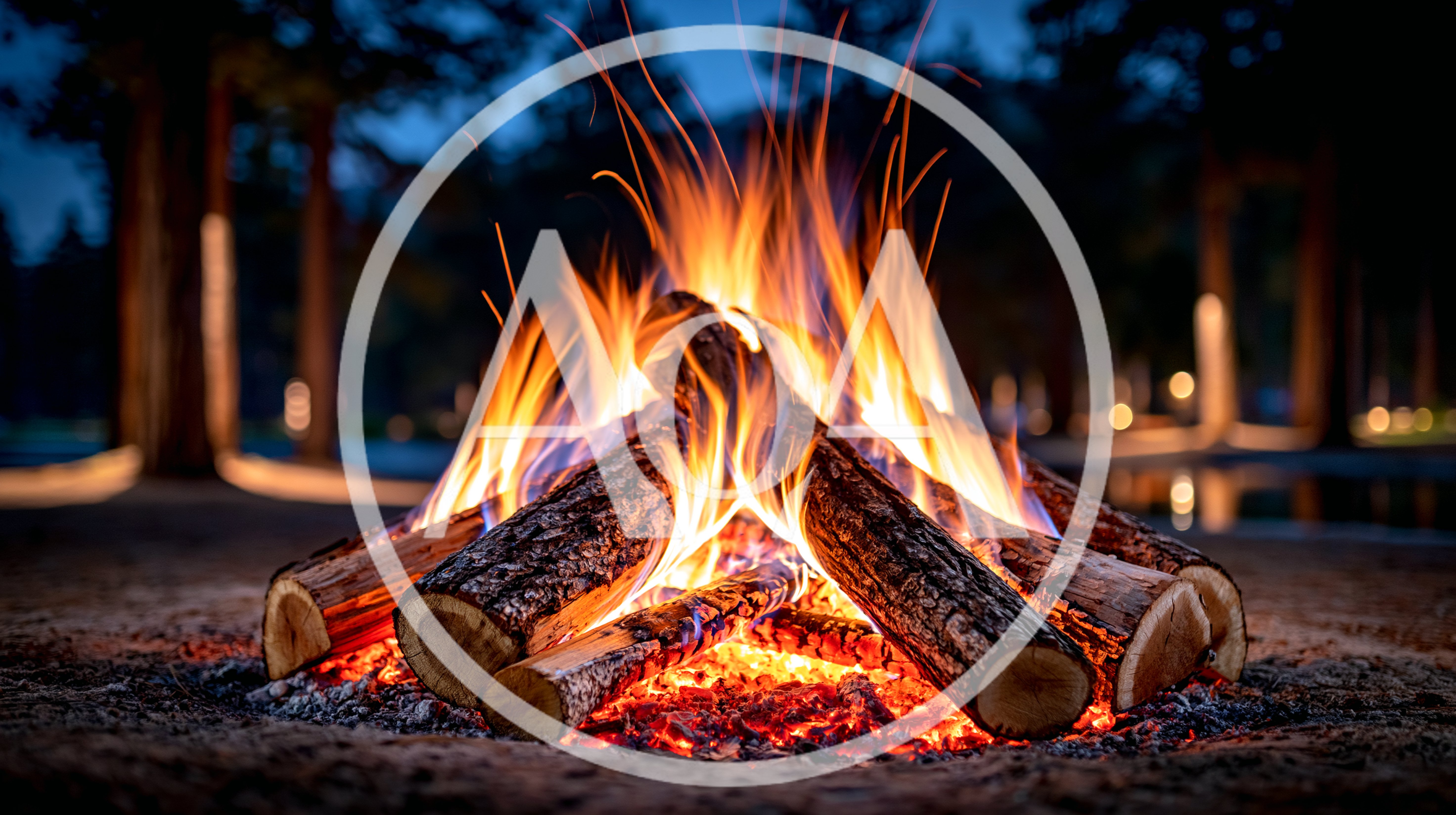 Bright Campfire Burning With Glowing Embers At Night