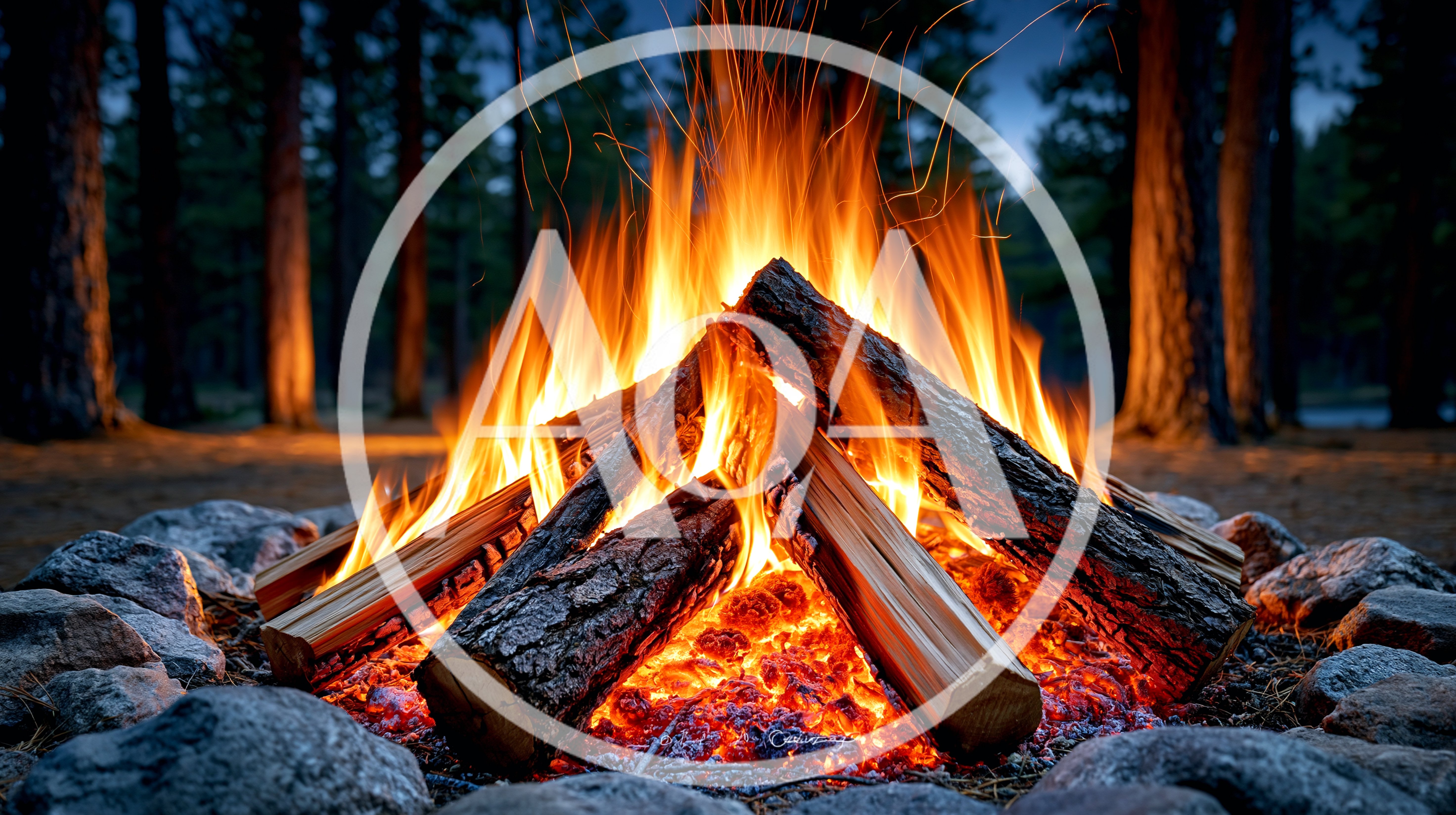 Bright Campfire Burning In A Forest Clearing