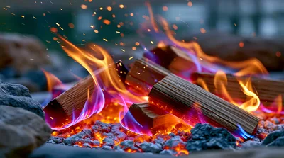 Vibrant Flames Burning Wood Logs In A Fire Pit