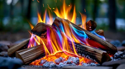 Vibrant Multicolored Campfire Burning With Rainbow Flames