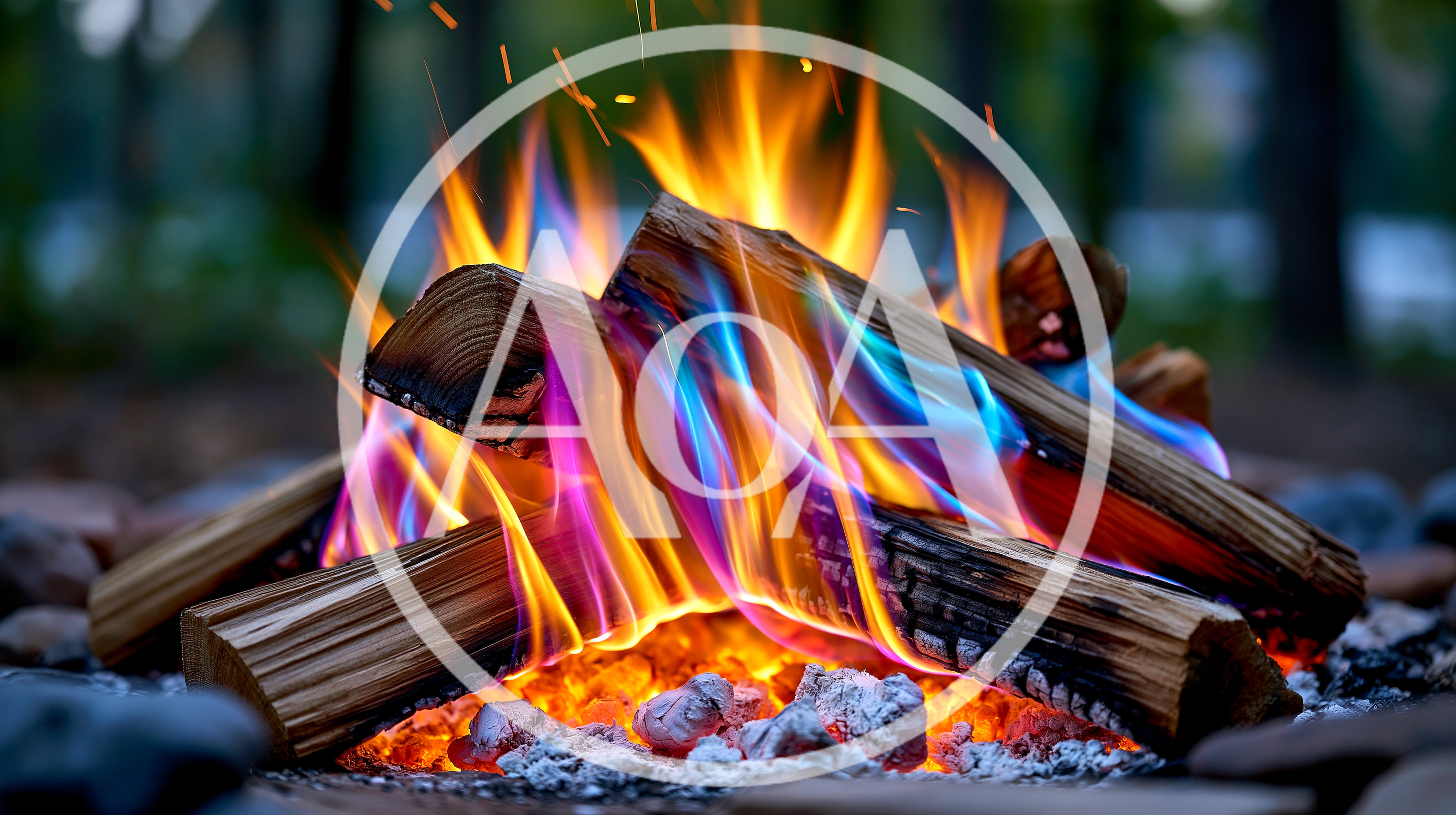 Vibrant Multicolored Campfire Burning With Rainbow Flames