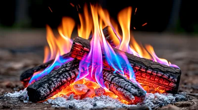 Vibrant Campfire With Colorful Blue And Purple Flames