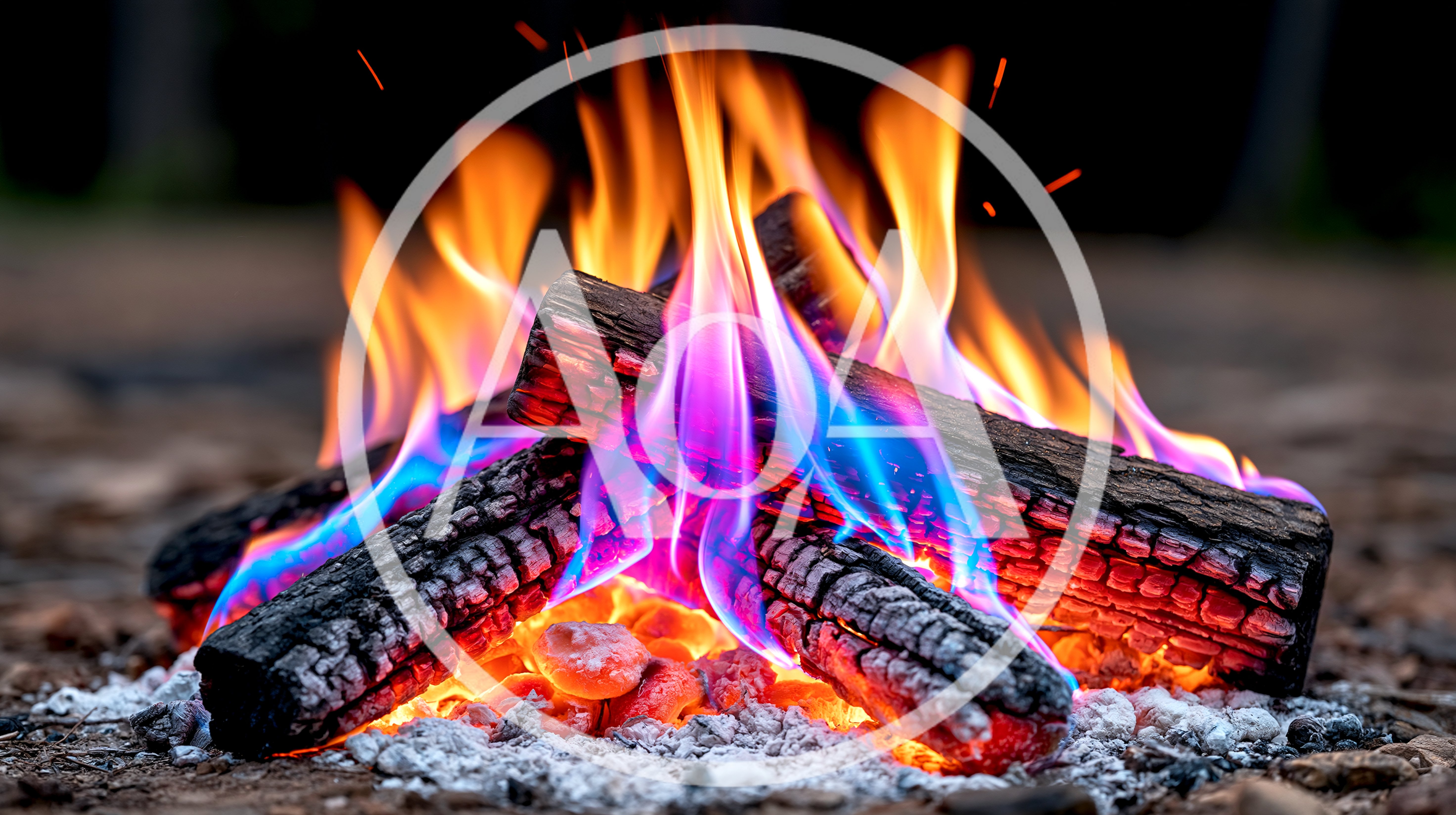 Vibrant Campfire With Colorful Blue And Purple Flames