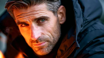 Close Up Portrait Of A Mature Man With Stubble