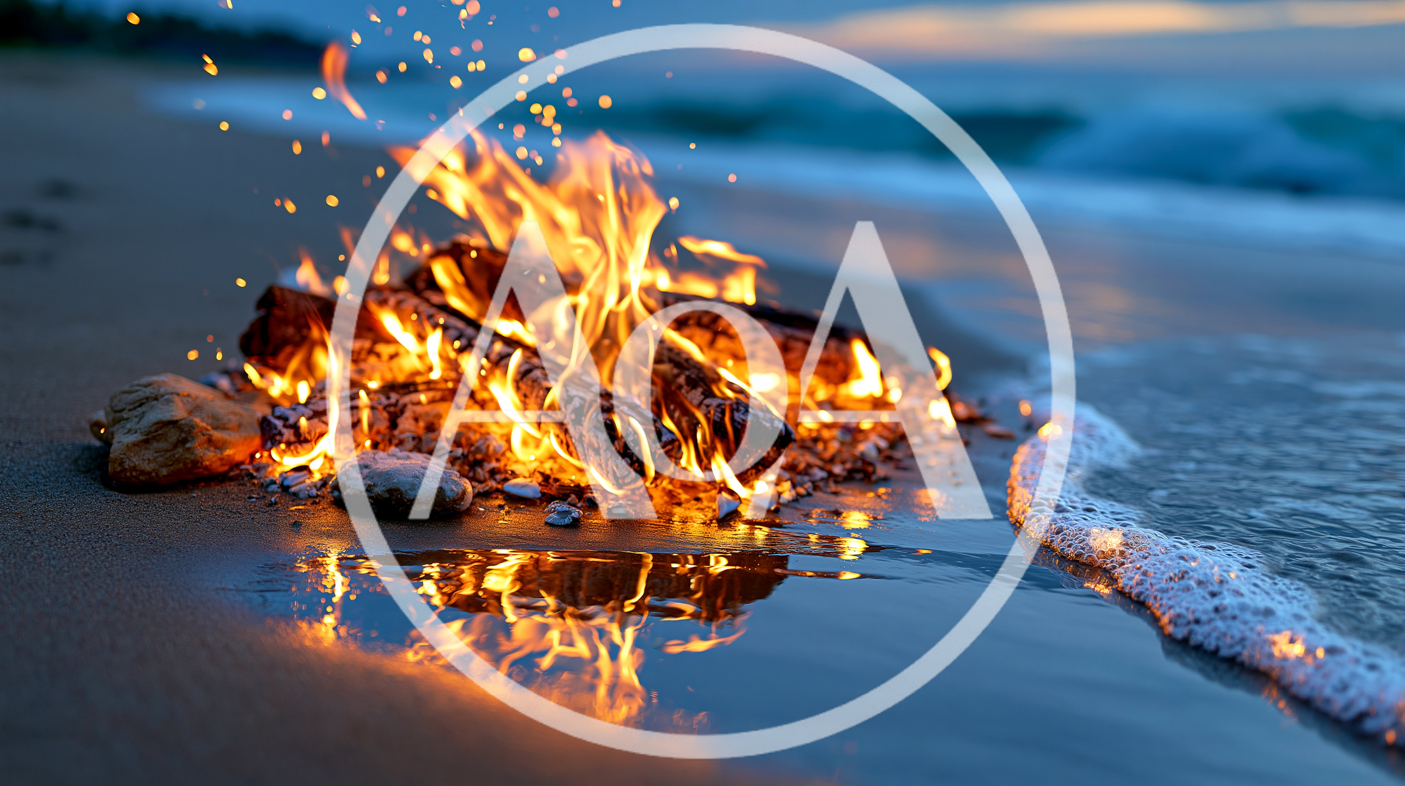 Bonfire Burning On A Sandy Beach At Twilight
