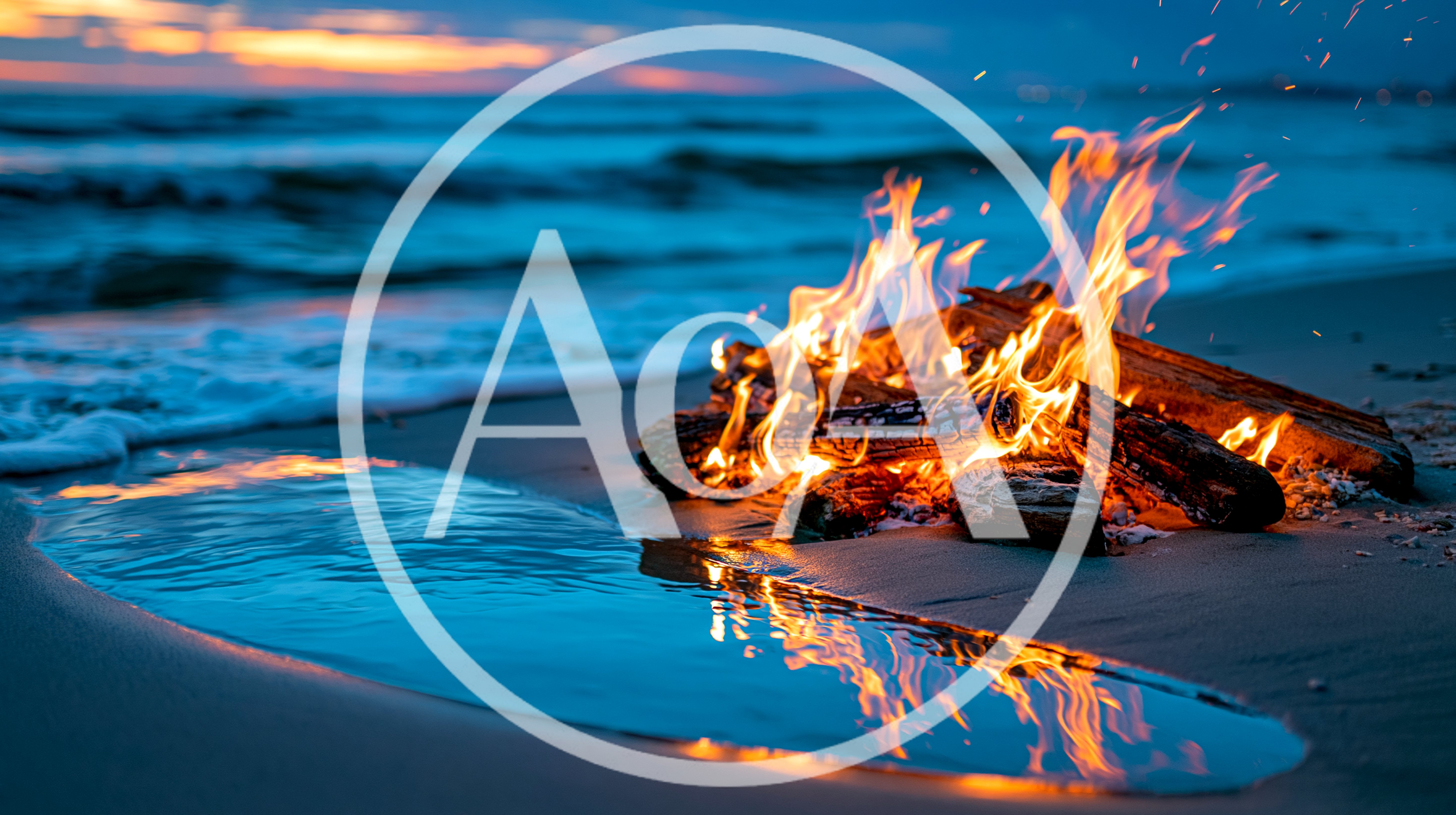 Bonfire Burning On A Sandy Beach At Twilight