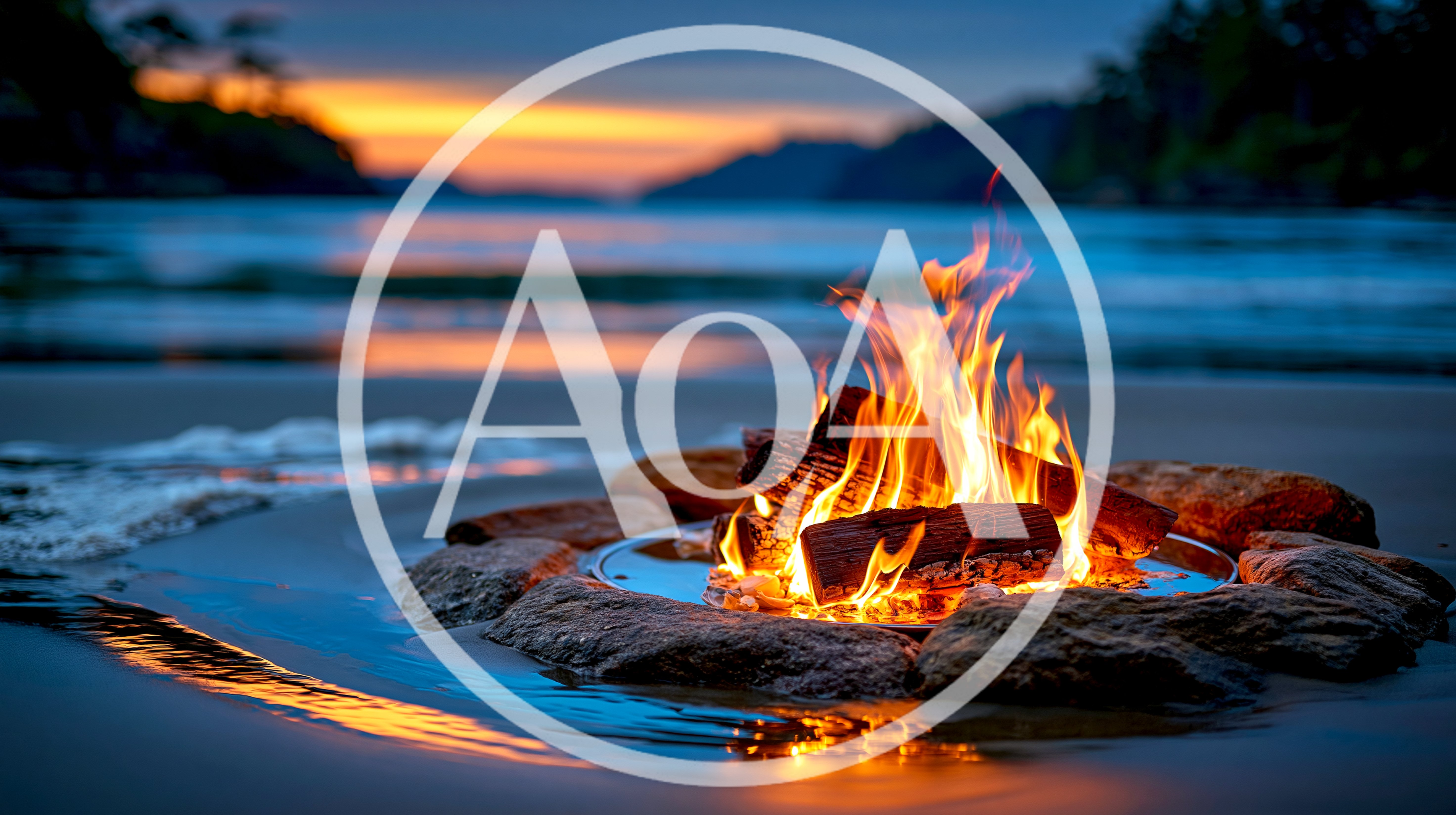Bonfire Burning on a Sandy Beach at Sunset